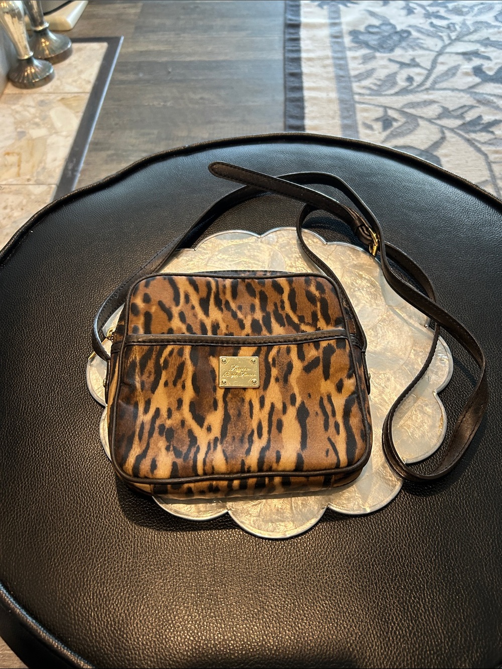 Lauren Ralph Lauren Leopard-Print Crossbody with Gold Plaque